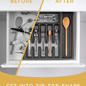 JULY HOME Expandable Kitchen Drawer Organizer - Convenient Plastic Flatware Drawer Organizer / Utensil Holder and Cutlery Tray Multipurpose Organizer Silverware Tray for Drawer Apartment Essentials