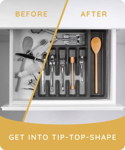 JULY HOME Expandable Kitchen Drawer Organizer - Convenient Plastic Flatware Drawer Organizer / Utensil Holder and Cutlery Tray Multipurpose Organizer Silverware Tray for Drawer Apartment Essentials