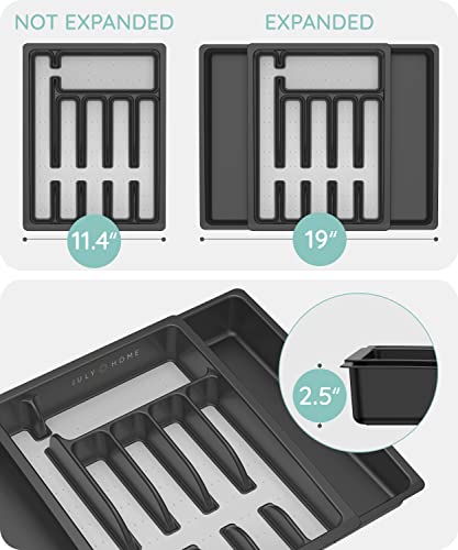 JULY HOME Expandable Kitchen Drawer Organizer - Convenient Plastic Flatware Drawer Organizer / Utensil Holder and Cutlery Tray Multipurpose Organizer Silverware Tray for Drawer Apartment Essentials