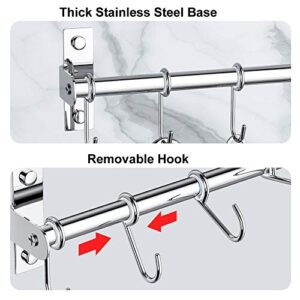 Ninonly Kitchen Sliding Hooks Stainless Steel Utensil Hanging Rack with 10 Removable S Hooks Wall Mounted Kitchen Rail Organizer for Cooking Utensils BBQ Tools Hanger Bar (Silver)