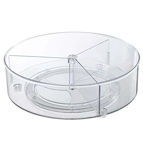 Empaxum Clear Lazy Susan Organizer with 3 Dividers 10.7" Plastic Divided Lazy Susan Turntable for Cabinet Medicine Cabinet Organizer Divided Spinning Storage for Kitchen, Pantry, Countertop, Bathroom