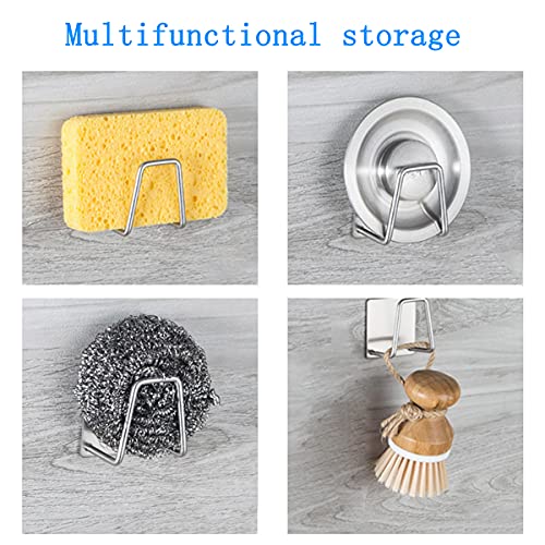 4 Pack Sink Sponge Holder for Kitchen Sink Premium SUS304 Stainless Steel Rustproof Waterproof Quick Drying Small Strong Adhesive Sponge Holder (4)