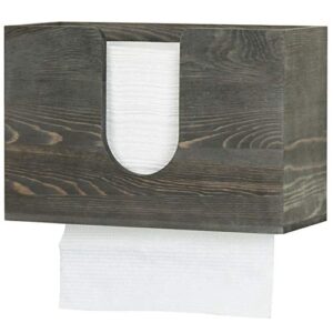 mygift vintage gray solid wood wall mounted paper towel holder for bathroom, tri fold, multifold, c fold, z fold disposable hand towel dispenser guest restroom