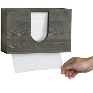 MyGift Vintage Gray Solid Wood Wall Mounted Paper Towel Holder for Bathroom, Tri Fold, Multifold, C Fold, Z Fold Disposable Hand Towel Dispenser Guest Restroom