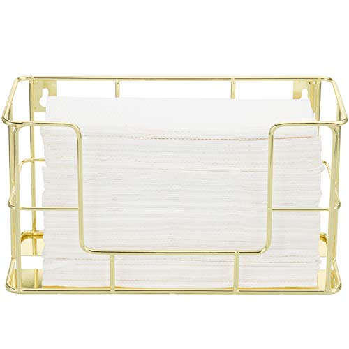 MyGift Modern Brass Tone Metal Wire Commercial Wall Mounted or Tabletop Paper Folded Towel Holder Dispenser Rack