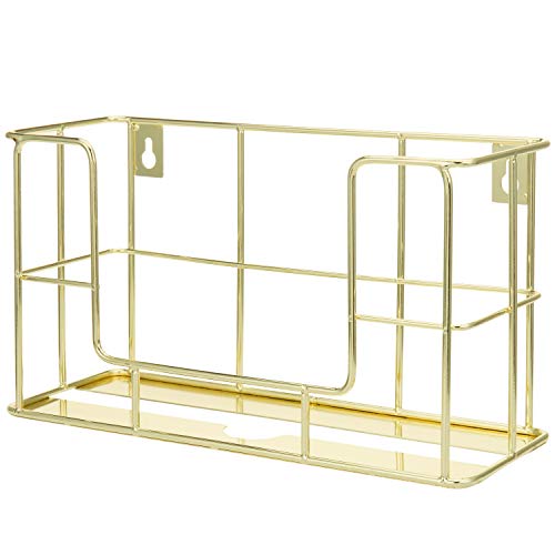 MyGift Modern Brass Tone Metal Wire Commercial Wall Mounted or Tabletop Paper Folded Towel Holder Dispenser Rack