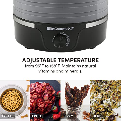 Elite Gourmet EFD319BNG Food Dehydrator, 5 BPA-Free 11.4" Trays Adjustable Temperature Controls, Jerky, Herbs, Fruit, Veggies, Dried Snacks, Black and Grey, 5 Trays