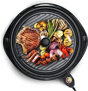 smokeless indoor electric bbq grill with glass lid, dishwasher safe, pfoa-free nonstick, adjustable temperature, fast heat up, low-fat meals easy to clean design