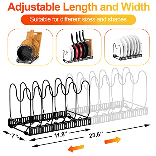 YUMPION Pot Organizer Rack for Cabinet, Expandable Pot Racks, Pots and Pans Organizer for Kitchen Cabinet, 3 Easy DIY Methods Pot Rack Organizer, Pot Lid Holder with 10 Adjustable Compartments