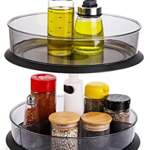 Yesland 2-Tier Lazy Susan Turntable with Large Bin and 3 Dividers, 11'' Height Adjustable Cabinet and Spice Rack Organize for Kitchen Pantry Snack Fruit Makeup(Black)