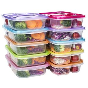 doura meal prep containers 3 compartment food storage reusable plastic bento microwavable lunch boxes with lids bpa-free 10-pack,stackable dishwasher & freezer safe,portion control,32oz
