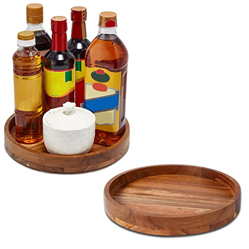 [ 2 Pack ] 9" & 10" Acacia Wood Lazy Susan Organizer for Cabinet , Lazy Susan Turntable for Countertop Table Pantry, Kitchen Turntable Storege Container