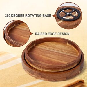 [ 2 Pack ] 9" & 10" Acacia Wood Lazy Susan Organizer for Cabinet , Lazy Susan Turntable for Countertop Table Pantry, Kitchen Turntable Storege Container