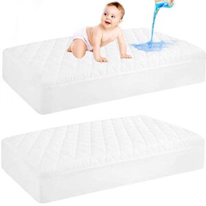 grt 2 pack waterproof crib mattress protector, quilted baby mattress cover fitted deep pocket from 4″ up to 9″, extra soft breathable & noiseless toddler mattress pad 52″x28″, white