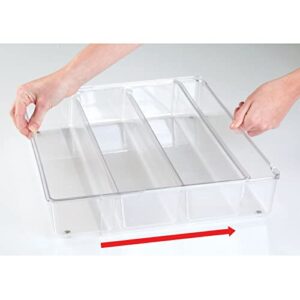 mDesign Plastic Adjustable/Expandable Divided Drawer Storage Organizer with 4 Compartments for Kitchen Pantry, Cupboard, Cabinet, Hold Silverware, Utensils, Cutlery - Ligne Collection - 2 Pack - Clear