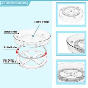 AF Home Goods Food Grade BPA Free Clear Lazy Susan 2 Pack, 10.6 Inch Kitchen Cabinet Turntable Organizer, Spinning Storage Container for Fridge Pantry Vanity Bathroom Countertop Makeup