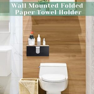 2 Pcs Solid Wood Paper Towel Dispenser Wall Mounted Folded Paper Towel Holder with Lid Countertop Black Napkin Holder for Bathroom C Fold, Z Fold, Trifold Hand Paper Towel Home Kitchen Office Toilet