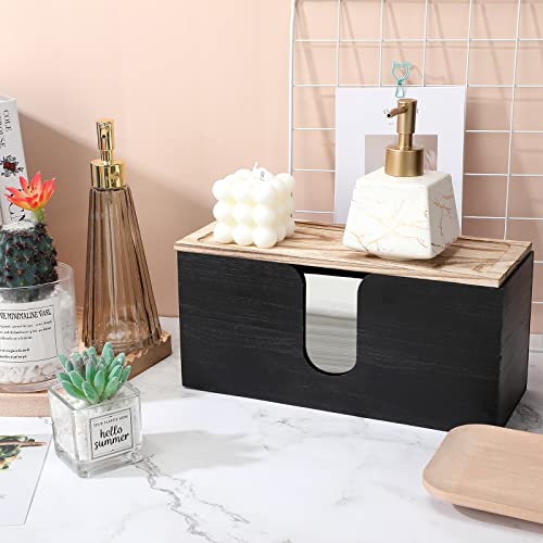 2 Pcs Solid Wood Paper Towel Dispenser Wall Mounted Folded Paper Towel Holder with Lid Countertop Black Napkin Holder for Bathroom C Fold, Z Fold, Trifold Hand Paper Towel Home Kitchen Office Toilet
