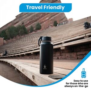 HYDR8 Vacuum Insulated 32oz Stainless Steel Water Bottle with 3 Lids & Cleaning Brush, Space Black