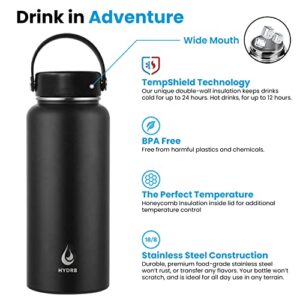 HYDR8 Vacuum Insulated 32oz Stainless Steel Water Bottle with 3 Lids & Cleaning Brush, Space Black