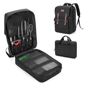 samdew large chef backpack & knife bag, knife backpack and chef bag with lock hole, knife carrier chef utensil case with multiple pockets & slots for kitchenware, patent pending (knife not included)