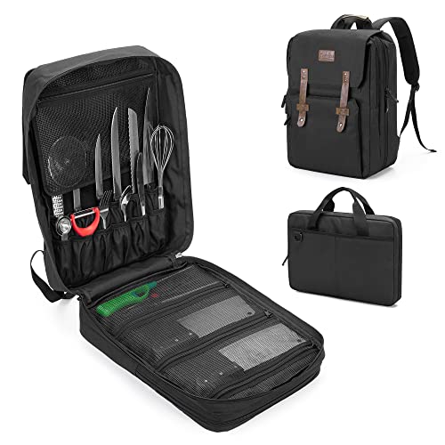 SAMDEW Large Chef Backpack & Knife Bag, Knife Backpack and Chef Bag with Lock Hole, Knife Carrier Chef Utensil Case with Multiple Pockets & Slots for Kitchenware, Patent Pending (Knife Not Included)