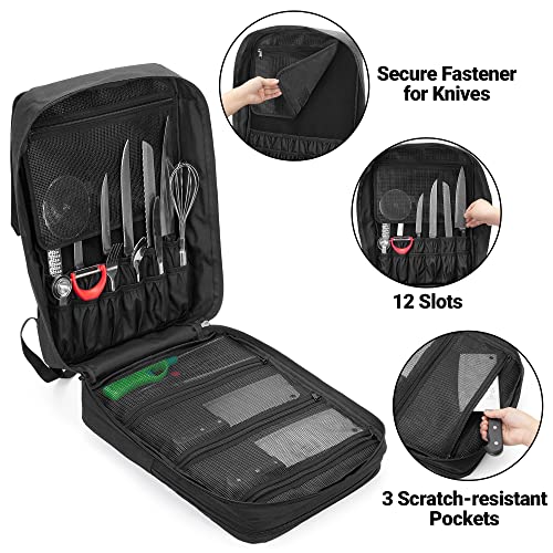 SAMDEW Large Chef Backpack & Knife Bag, Knife Backpack and Chef Bag with Lock Hole, Knife Carrier Chef Utensil Case with Multiple Pockets & Slots for Kitchenware, Patent Pending (Knife Not Included)