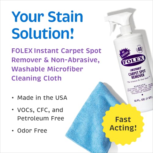 Black Swan Distributors - FOLEX Instant Carpet Spot Remover (32 oz) & Non-Abrasive, Washable Microfiber Cleaning Cloth (15x15 in) - Household Stain Treater Kit - Handheld Rug & Upholstery Cleaner