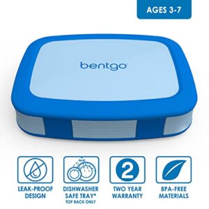 Bentgo® Kids Leak-Proof, 5-Compartment Bento-Style Kids Lunch Box - Ideal Portion Sizes for Ages 3 to 7, BPA-Free, Dishwasher Safe, Food-Safe Materials, 2-Year Warranty (Blue)