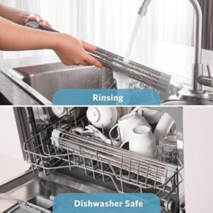 EMIERAI Upgraded Roll Up Dish Drying Rack(17.1” x 13.1”) Over Sink Dish Drainer Foldable Stainless Steel Trivet for Kitchen Countertop