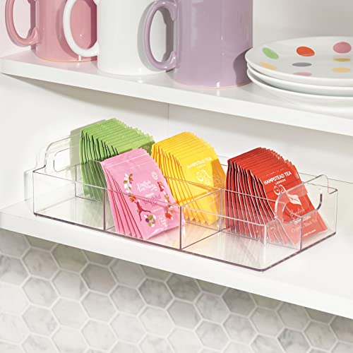 mDesign Compact Plastic Tea Storage Organizer Caddy Tote Bin - 6 Divided Sections, Built-in Handles - Holder for Tea Bags, Packets, Sweeteners and Small Packets, BPA free - Clear