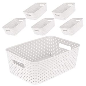 mbko plastic storage basket – kitchen office pantry organizer bins (medium-6pk, white)