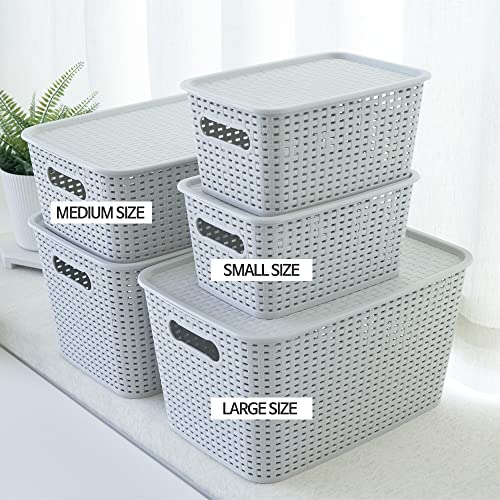 MBKO Plastic Storage Basket - Kitchen Office Pantry Organizer Bins (Medium-6PK, White)
