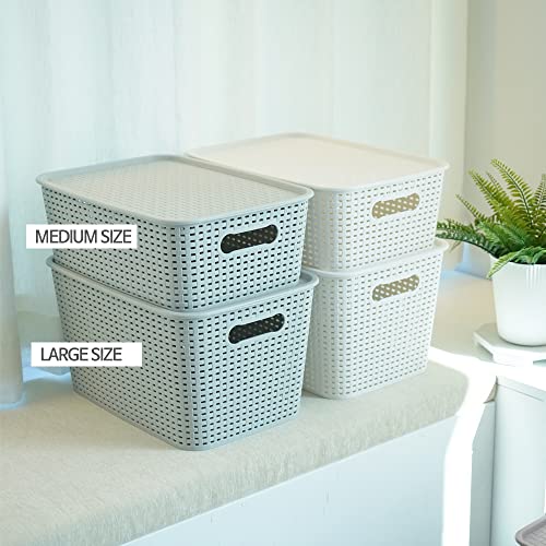 MBKO Plastic Storage Basket - Kitchen Office Pantry Organizer Bins (Medium-6PK, White)