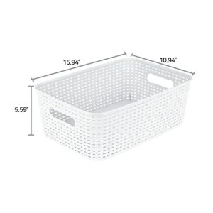 MBKO Plastic Storage Basket - Kitchen Office Pantry Organizer Bins (Medium-6PK, White)