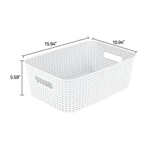 MBKO Plastic Storage Basket - Kitchen Office Pantry Organizer Bins (Medium-6PK, White)