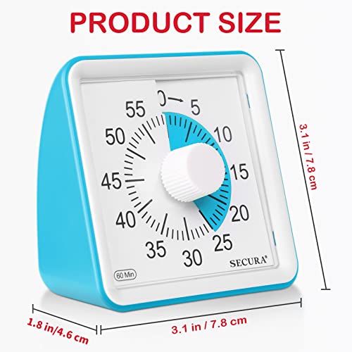 Secura 60-Minute Visual Timer, Classroom Classroom Timer, Countdown Timer for Kids and Adults, Time Management Tool for Teaching (Blue & Blue)