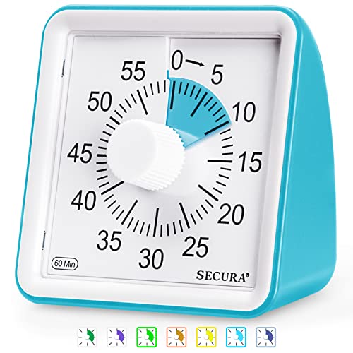 Secura 60-Minute Visual Timer, Classroom Classroom Timer, Countdown Timer for Kids and Adults, Time Management Tool for Teaching (Blue & Blue)