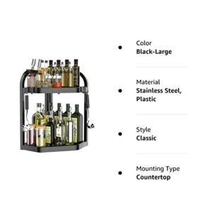 coorack Spice Rack Organizer with Hooks, 2 Tier Bathroom Countertop, Kitchen Corner Seasoning Shelf, Standing Storage for, , Bedroom (Large), Black-large