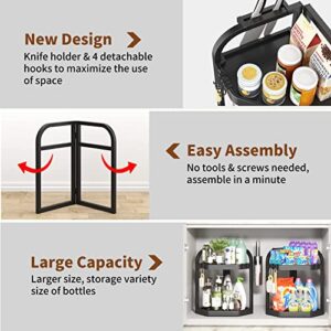 coorack Spice Rack Organizer with Hooks, 2 Tier Bathroom Countertop, Kitchen Corner Seasoning Shelf, Standing Storage for, , Bedroom (Large), Black-large