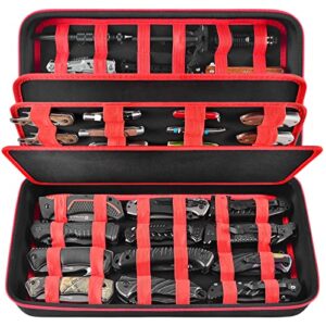 knife display case for 64+ pocket knives, folding knives cases for collections, butterfly knife storage bag holder roll organizer for survival, tactical, outdoor, kitchen, edc mini knife (box only)