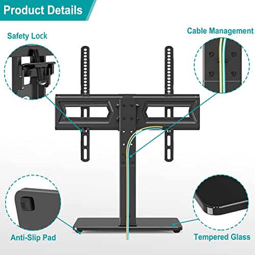 Universal TV Stand, Swivel TV Stand Base Fits Most 37 to 70 Inch LCD LED Screens, 9 Levels Height Adjustable Table Top TV Stand with Tempered Glass Base, Holds up to 88lbs, Max VESA 600x400mm