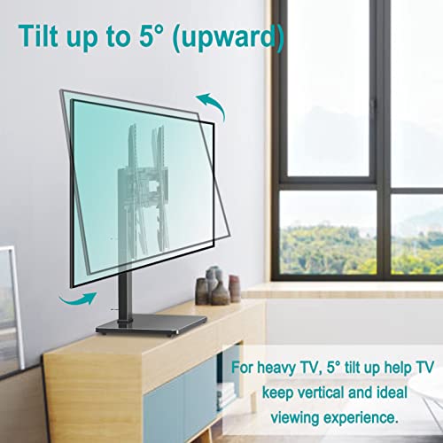 Universal TV Stand, Swivel TV Stand Base Fits Most 37 to 70 Inch LCD LED Screens, 9 Levels Height Adjustable Table Top TV Stand with Tempered Glass Base, Holds up to 88lbs, Max VESA 600x400mm