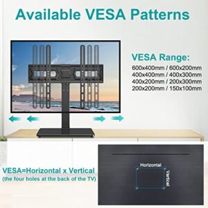 Universal TV Stand, Swivel TV Stand Base Fits Most 37 to 70 Inch LCD LED Screens, 9 Levels Height Adjustable Table Top TV Stand with Tempered Glass Base, Holds up to 88lbs, Max VESA 600x400mm