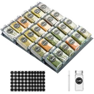 Kitsure Spice Rack, Spice Drawer Organizer with 24 Spice Jars, 216 Spice Labels and Chalk Marker, 4 Tier Seasoning Rack Tray Insert for Kitchen Drawers, 11.8" Wide x 1.18" Deep