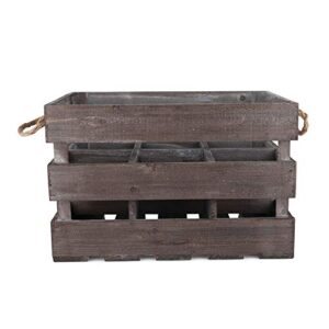 Twine 4281 Farm House Decor, Wood Wine Holder Rustic Farmhouse Wooden 6 Bottle Crate, Dark wood