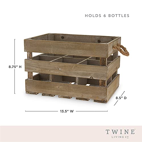 Twine 4281 Farm House Decor, Wood Wine Holder Rustic Farmhouse Wooden 6 Bottle Crate, Dark wood