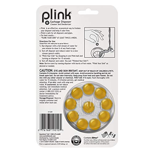 Plink 90 Garbage Disposer Cleaner and Deodorizer, Lemon, 10 Count