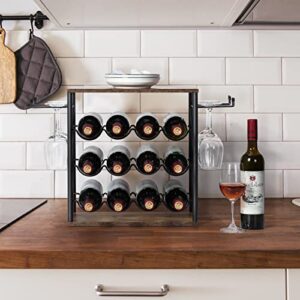 melos Wine Rack, 12 Bottle Wine Holder Stand for Table, 3 Tier Freestanding Small Wine Rack Countertop, Wine Shelf for Cabinet, Home, Kitchen, Bar, Hotel, Restaurant, Brown