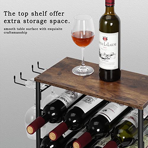 melos Wine Rack, 12 Bottle Wine Holder Stand for Table, 3 Tier Freestanding Small Wine Rack Countertop, Wine Shelf for Cabinet, Home, Kitchen, Bar, Hotel, Restaurant, Brown